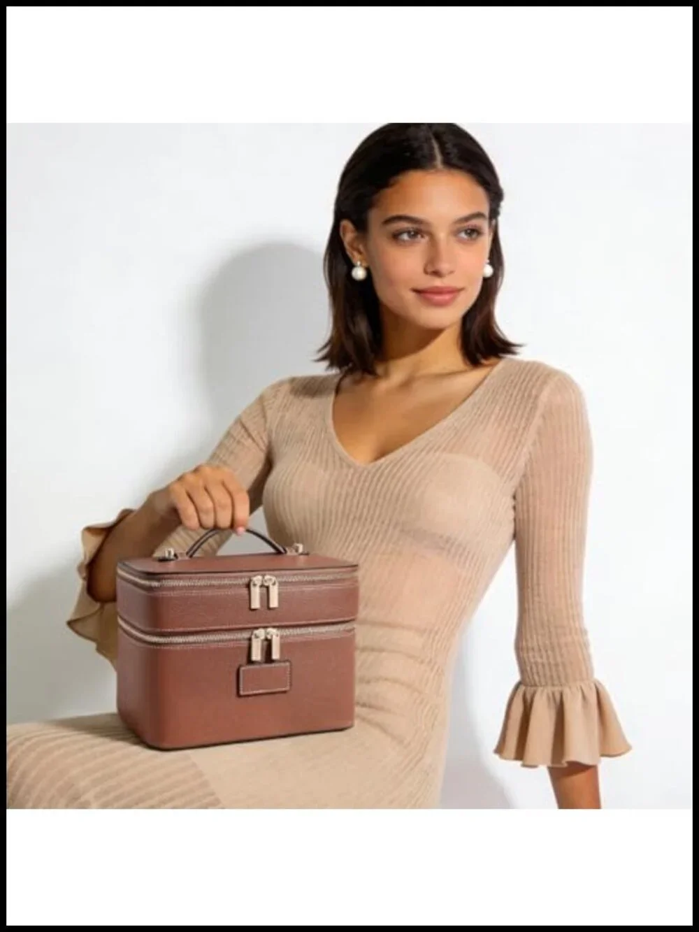 Large Makeup Bag Duo Vanity Case for Women Leather Makeup Case Travel Toiletry